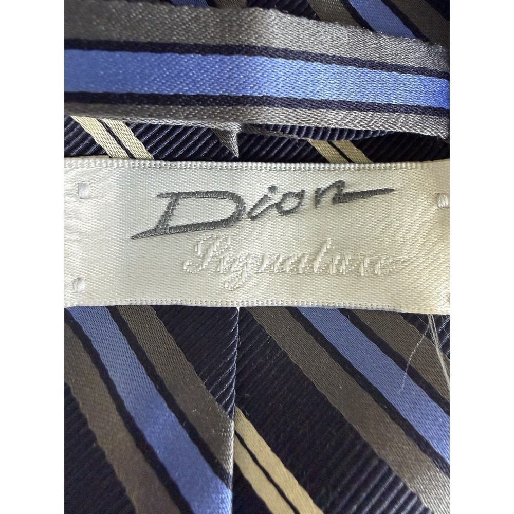 Dion Signature Italian Silk Striped Tie Made in Canada Blue Gray Gold - Picture 2 of 6